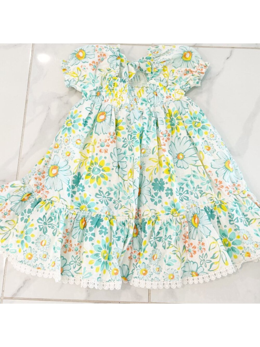 Joie Toddler 4T Linen DRESS FLORAL LACE TRIM HEM w/ PUFF SLEEVE NWOT - Picture 4 of 10